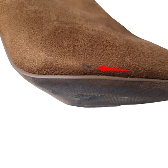 Express SZ 6 Brown Faux Suede Pull On Heeled Slouch Paper Bag Ankle Bootie Boots - Picture 7 of 14